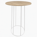 Table ronde en bois clair et métal blanc.webp