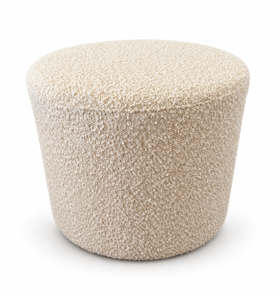 Puf redondo de bouclé marfil