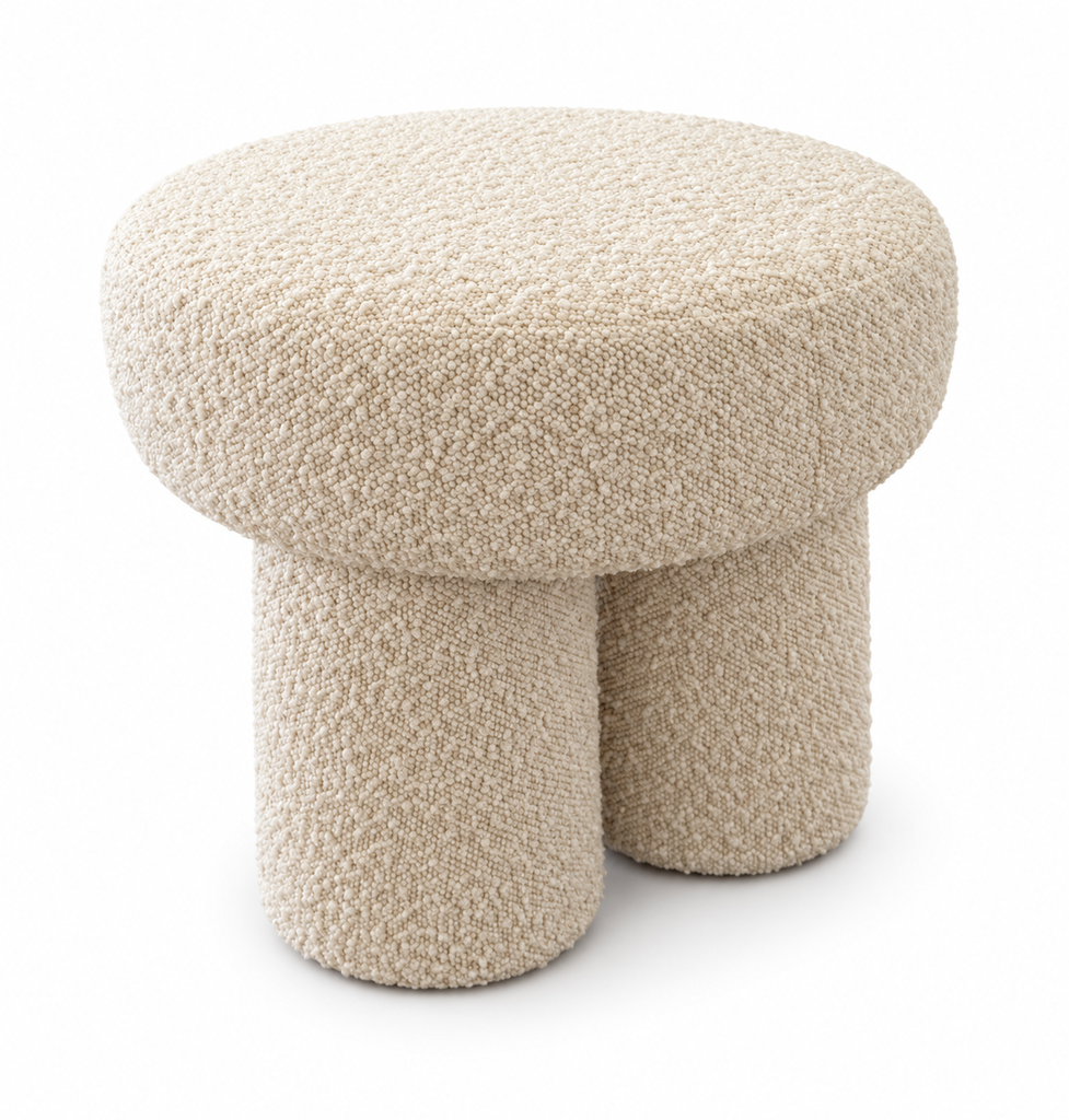 Puf de 3 patas en bouclé marfil