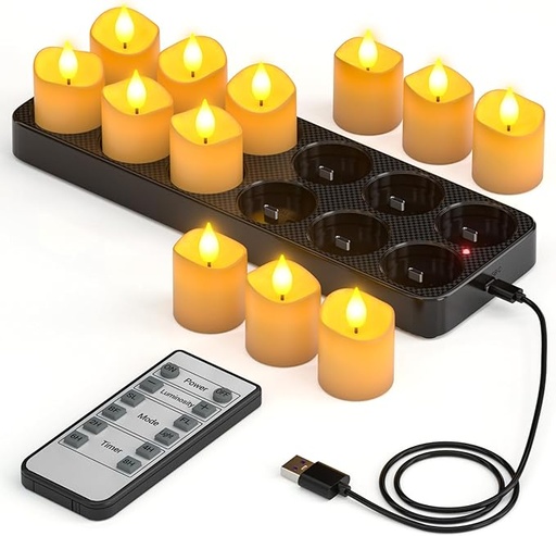Set of 12 rechargeable tealight candles